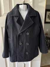OLD NAVY, BOY'S DESIGNER, BLUE, WOOL, DOUBLE-BREASTED WINTER COAT Size: 6/7