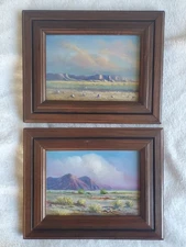 2 Zem Zembik Las Vegas Western Landscape Oil on Canvas Board Painting Framed 7x5