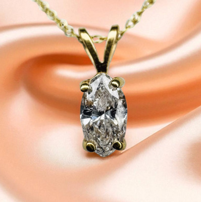 14K Gold natürlicher Diamant Collier Vintage 0,40ct Marquise Diamant Solitär -18''