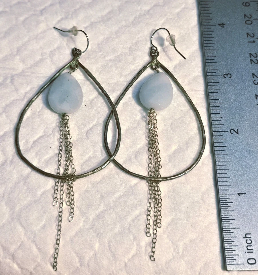 Pendientes circulares de piedras preciosas con borlas colgantes amazonita Laura Elizabeth Chrissy Foto 3 de 4