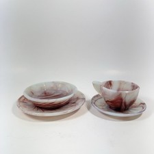 Vintage Akro Agate Oxblood Swirl Glass Children s Tea Set 4 Pcs Cup Saucer Plate