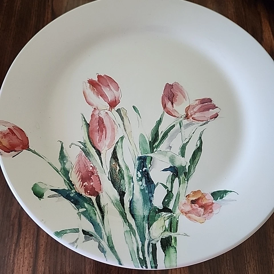Pier 1 Imports Floral Tulip Ironstone 9" Salad Plate Set Of 6 Retired VGUC - Image 2 of 4