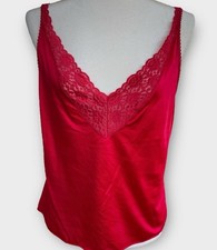 VANITY FAIR Red Nylon Camisole Lace Slip Top Lingerie Size Medium USA Vintage