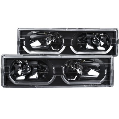 ANZO for 1988-1998 Chevrolet C1500 Crystal Headlights Black w/ Low - Brow