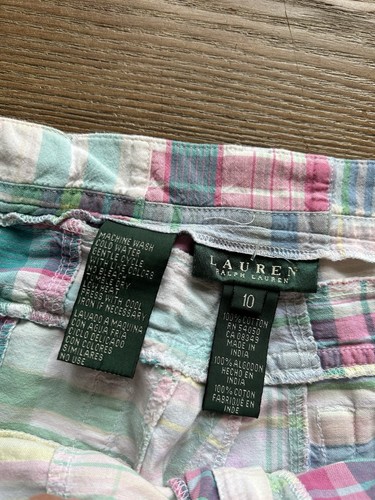 Vintage 90s Lauren Ralph Lauren Womens 10 Rainbow Madras Plaid Patchwork Pants - Picture 3 of 9