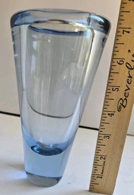 7'' TALL VERY Thick Blue Glass VASE Artist Signed Smooth Bottom