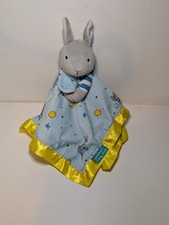 Goodnight Moon Lovey Security Blanket Plush Gray Bunny Yellow Satin Trim