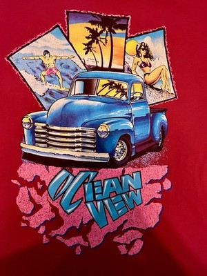 Vintage 1992 Ocean View T Shirt XL Signal Sports Chevy Truck Beach Surf Neon 90s