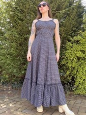 Vintage 1970s Maxi Dress Cottagecore Summer Long Dress with Ruffle Hem Size 6