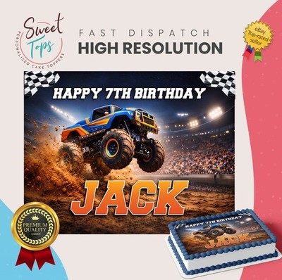 Monstertruck Personalisiert Rechteck Essbar Geburtstag Tortenaufleger Tortendeko