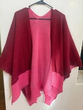 On 34th Women's Reversible Topper Red Pink Wrap Sweater Shawl Poncho ONE SIZE