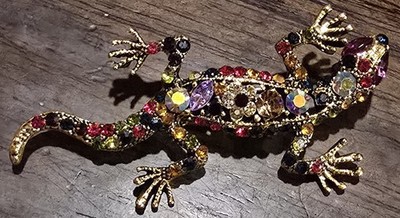 2 '' Lizard Gecko Pin Brooch Gold Tone Jewelry Bling Shiney Splash Rhinestones 