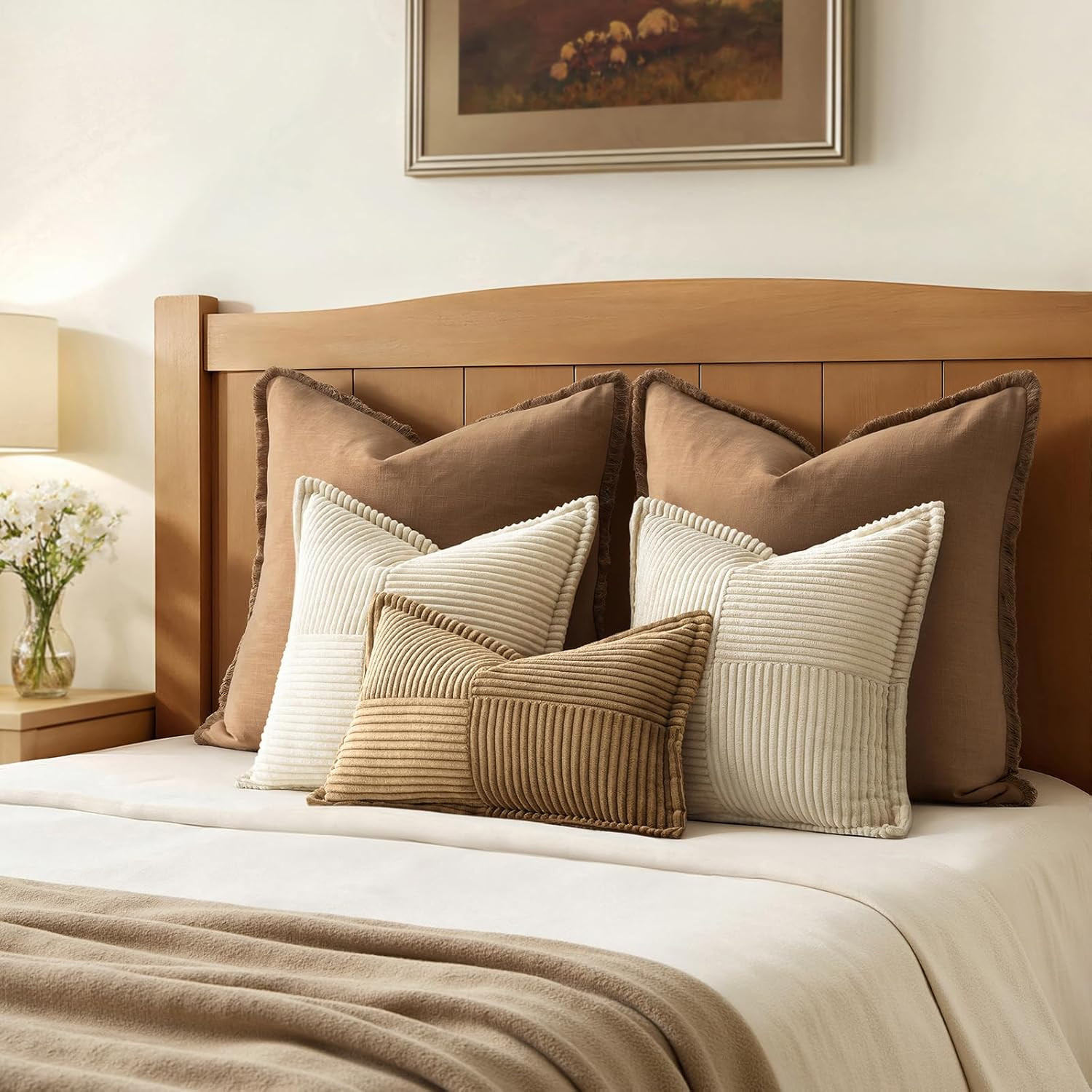 Decorative Throw Pillow Covers for Couch Bed Livingroom 18X18 Inch Set of 2 Beig