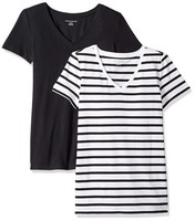 Damen T-Shirt Kurzarm Regular-Fit Schwarz/Weiß Streifen S, Amazon Essentials