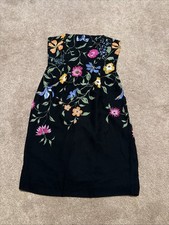 Vintage Adrianna Papell Floral Strapless Sheath Black Dress 8 100% Silk Beaded