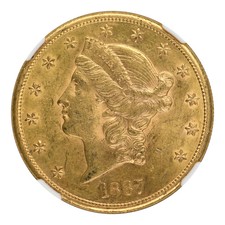 1887-S $20 Gold Liberty Head Double Eagle NGC AU-58