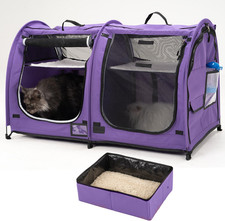 Mispace Portable Twin Compartment Show House Cat Cage/Condo - Easy to Fold Car