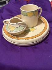Vintage Child s Dish Set Chicks Nursery Warming Plate Cup Pitcher Antique Baby D
