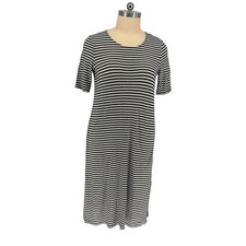 Chico's T-Shirt Dress Black White Striped Rayon Spandex Size 3 16/18