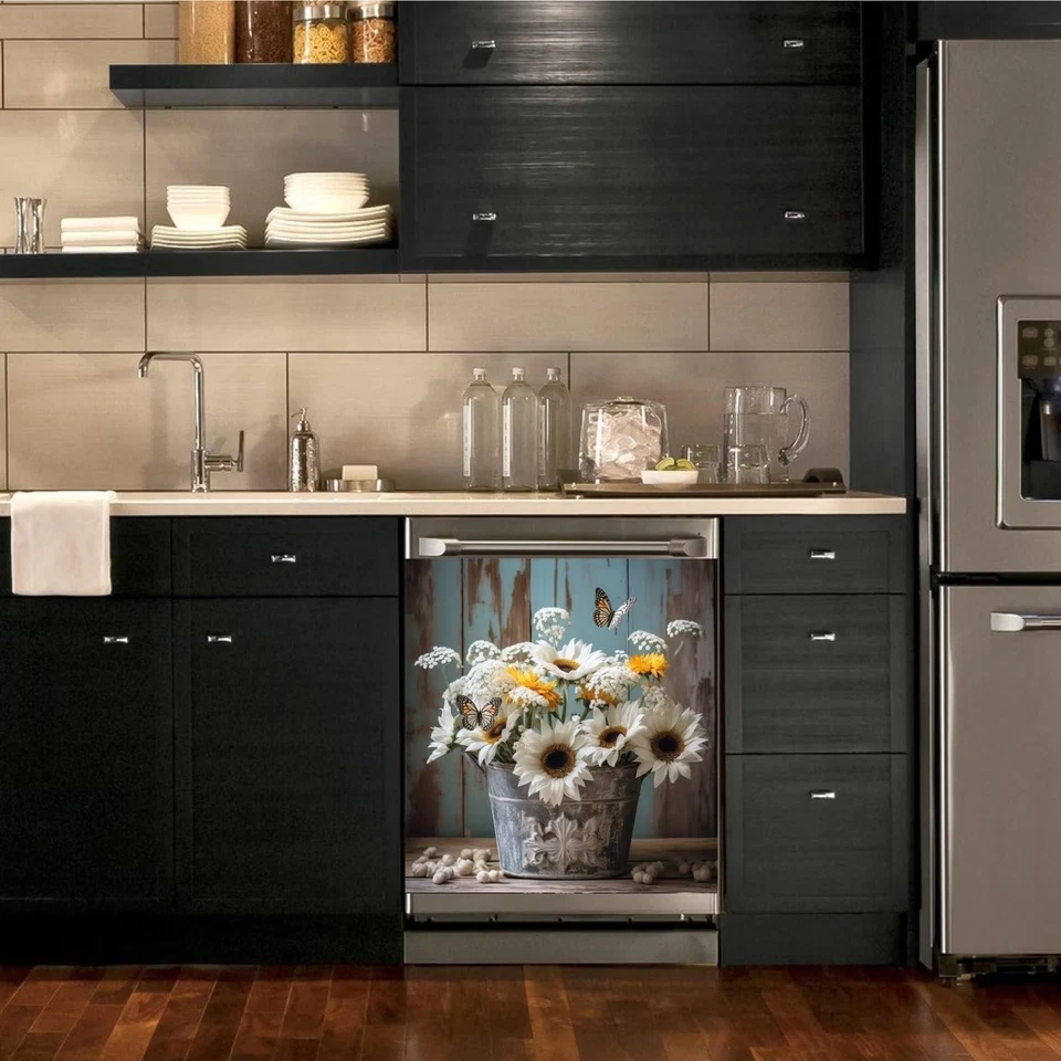 Kitchen Decor Dishwasher Magnetic Cover for Front Door,Rustic Farmhouse Daisy... - Image 2 of 4