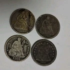 LOT of 4 -  Seated Liberty Silver Dimes 10c - AG/G