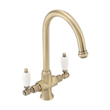 Dual Flow Mixer Tap Kitchen Sink Swivel Spout Antique Brass Ceramic ENKI KT059