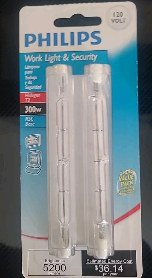 4-bulb Philips 500 watt Work Security light Bulb T3 Double Ended RSC Base (B3-B1 - Image 3 of 3