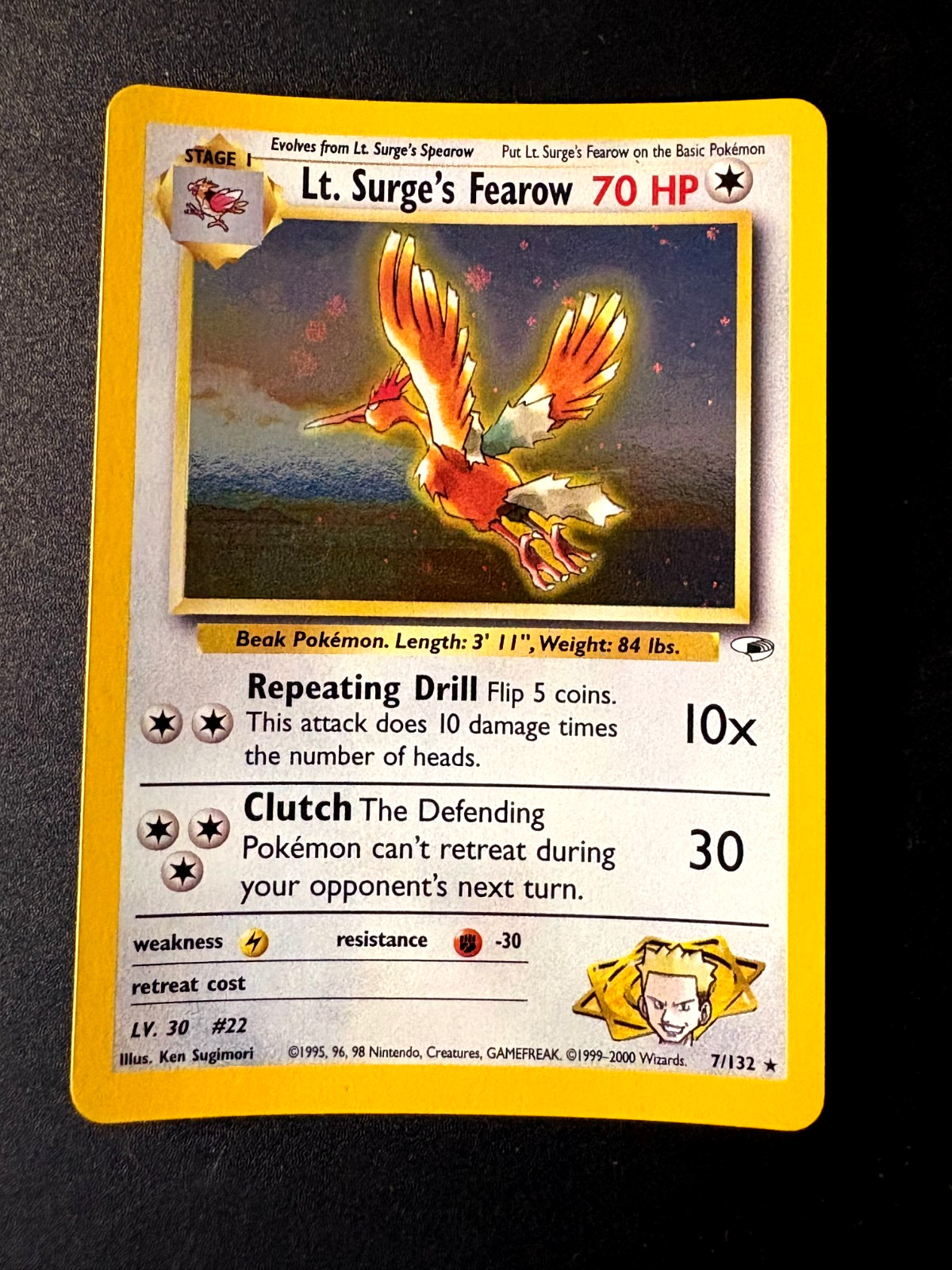 LT. SURGE'S FEAROW 7/132 HOLO RARE GYM HEROES POKEMON UNLIMITED HOLO MP CARD