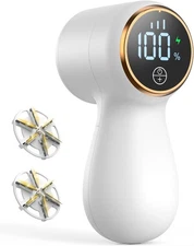 Rechargeable Fabric Lint Shaver Remover 3-Speed LED Display 6-Leaf Blades White 
