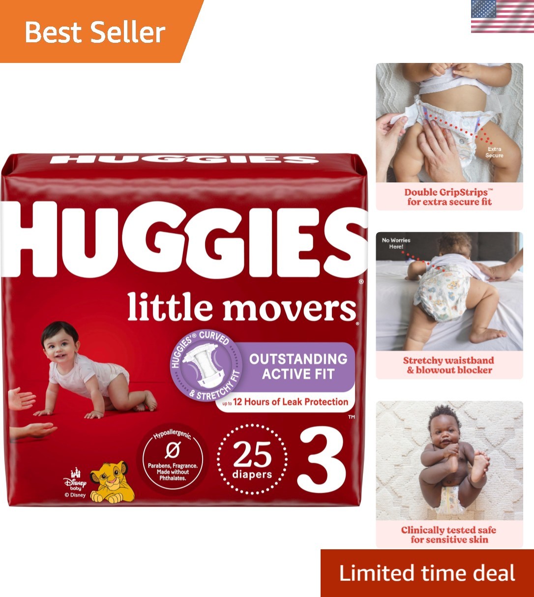 S Little Movers Baby Diapers White Unisex Infant