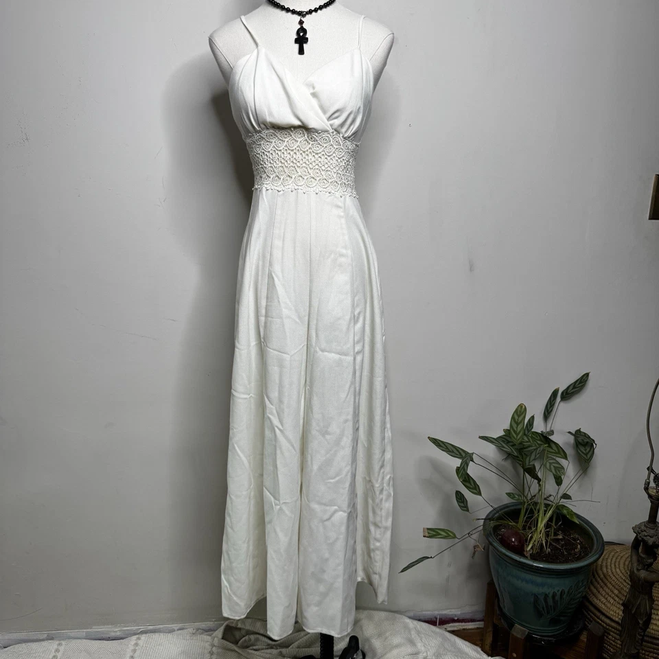 Mono vintage años 80 blanco cintura alta pierna ancha ganchillo ensayo boda RARO Foto 2 de 4