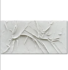 NANKAI Hand-Painted Thick Texture White Minimalist Oil Painting 30x60 Inch NEW