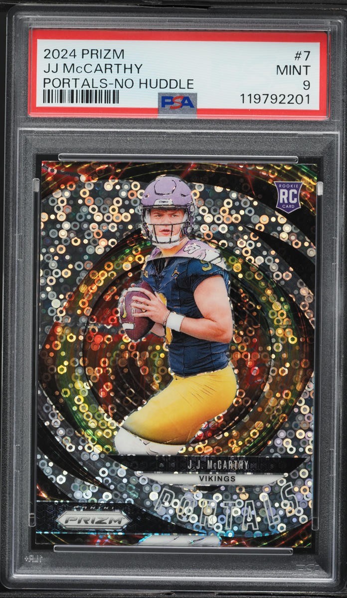 2024 Panini Prizm JJ McCarthy RC Portals Rookie #7 Disco Prizm PSA 9