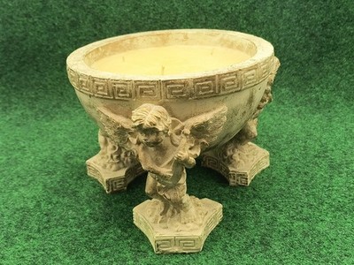 Vintage Cherub Footed Compote 3 Wick Candle Bowl W/ Unused Candle Motif 