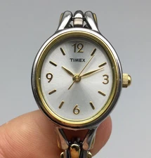 Timex Womens Watch 19mm Oval Dial Gold Silver Two Tone New Battery 5.75"