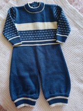 Neuer spanischer Vintage-Stil traditioneller Strick blau Strampler Anzug 3-6 Monate