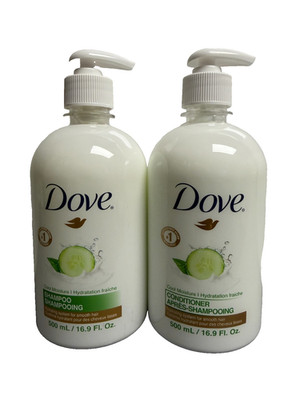 2 PACK Dove Cool Moisture Shampoo & Conditioner Set Cucumber 500mL 16.9oz Pump