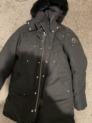 Moose Knuckles Down Filled Fur Trim Hooded Parka Coat Black Size S