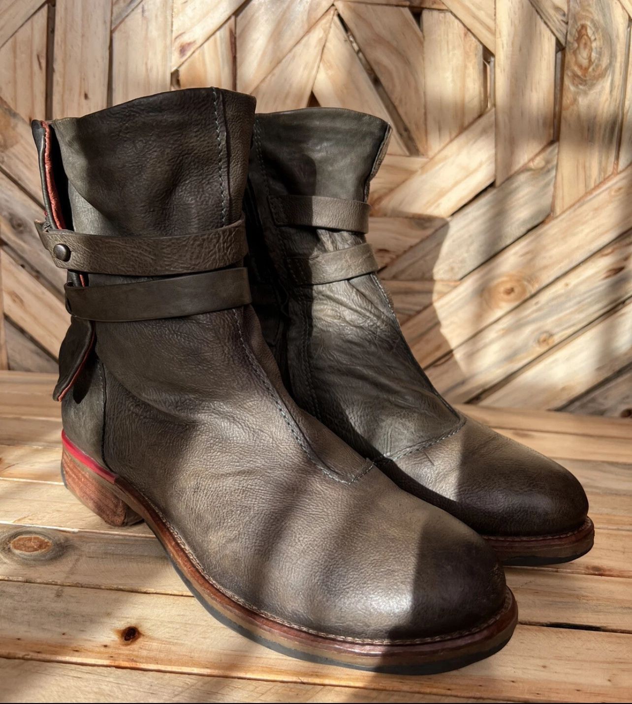 As 98 Airstep Italian Zipper Boho Biker Green Leather Boots EUR 39/US 8.5-9