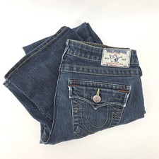 True Religion World Tour Section Boot Cut Jeans Dark Wash Women 31 Low Rise