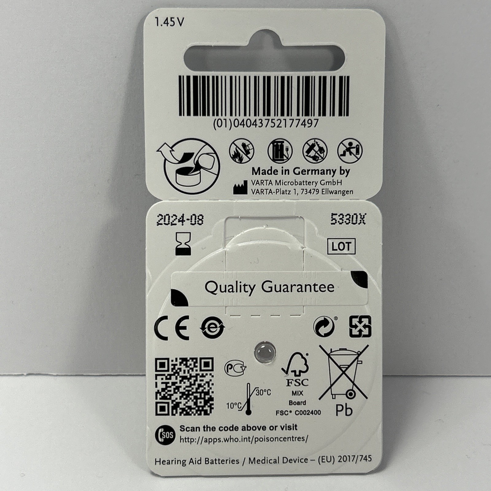 Power One Size 10 Mercury Free 1.45V Hearing Aid Batteries p10 08/24 6pk