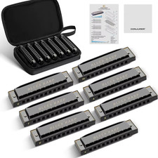 CONJURER Blues Harmonica Set of 7 Key 10 Hole Diatonic Harmonica Set for Beginne