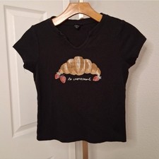 Girls XL Croissant Strawberry Crop Top Black