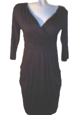 NWT,  KLASS FASHION Black V-Neck Fitted Career Dress, Slinky Viscose  Size Small