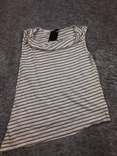 Jones New York Sleevless Top Womens Size Large Beige White Striped Stretch