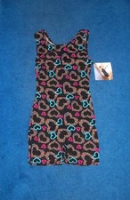 BLACK  HEARTS MORET DANCE GYM LEOTARD BIKETARD OUTFIT SIZE 8 - 10 MEDIUM NWT