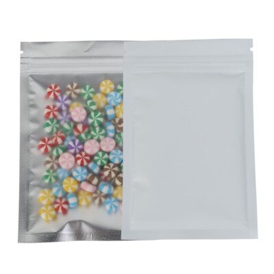 100pc Matte Clear & White Back Mylar Flat Zip Lock Bags 12x18cm 4.75x7in
