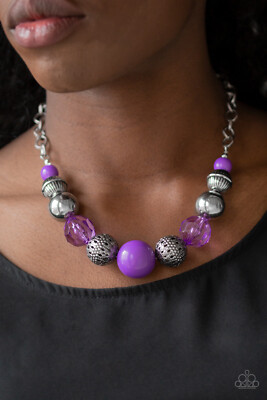 Necklace Earrings Set Glassy Purple 