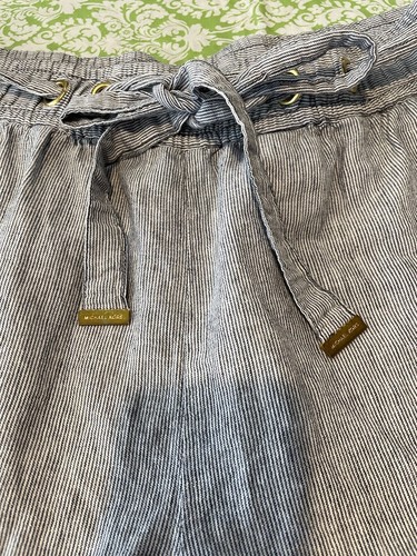 Ladies Michael Kors Linen Blend Pinstripe Shorts Large - Picture 2 of 11