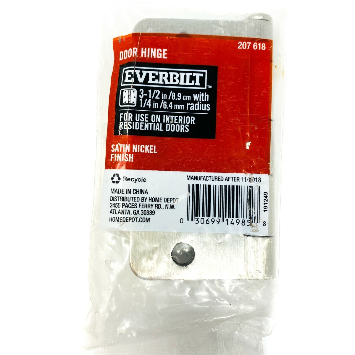Everbilt 207618 Radius Satin Nickel Door Hinge 3-1/2 in x 1